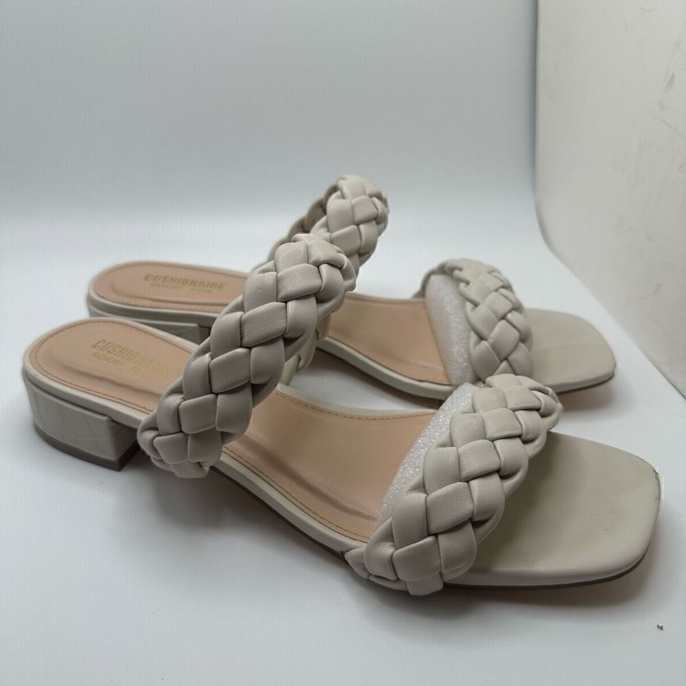 CUSHIONAIRE Women's two band braided low block heel slide sandal +Memory Foam 9